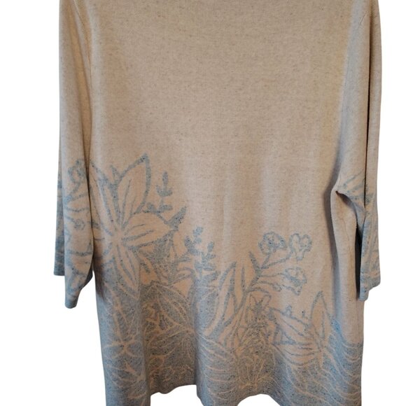 Soft Surroundings 3X Tunic Top Sweater Gray Light Blue Flower 3/4 Sleeve - Picture 2 of 4